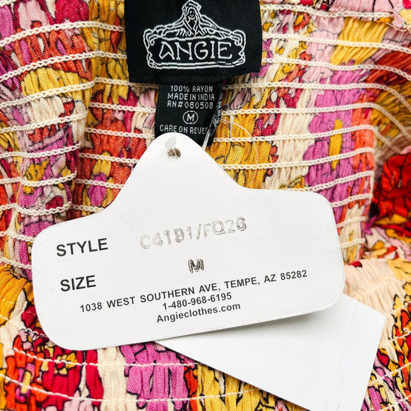 Angie NWT Juniors Floral Print Long Sleeve Smocked Bodice Fit-And-Flare Dress M - Picture 8 of 8